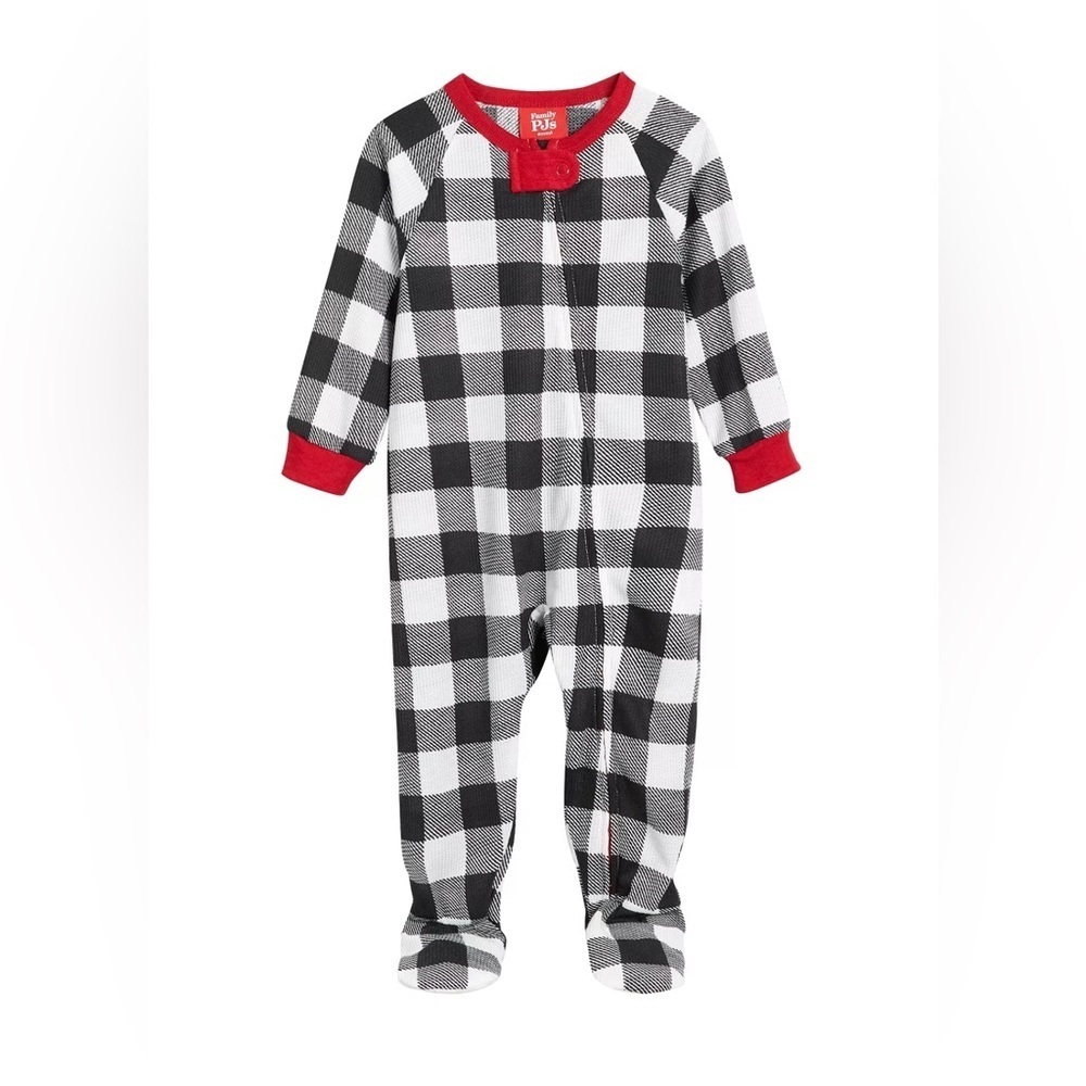 Family Pajamas Matching Baby Thermal Waffle Buffalo Check Footie One-Piece